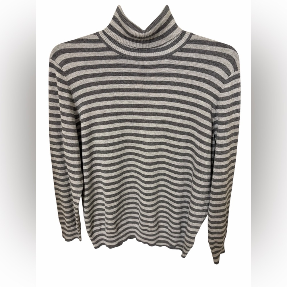 Joseph A. Gray White Striped Mock Neck Sweater XXL Soft Stretch Lightweight